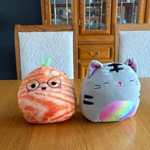 Squishmallows Kitty Rainbow & Carrot Stuffed Animals
